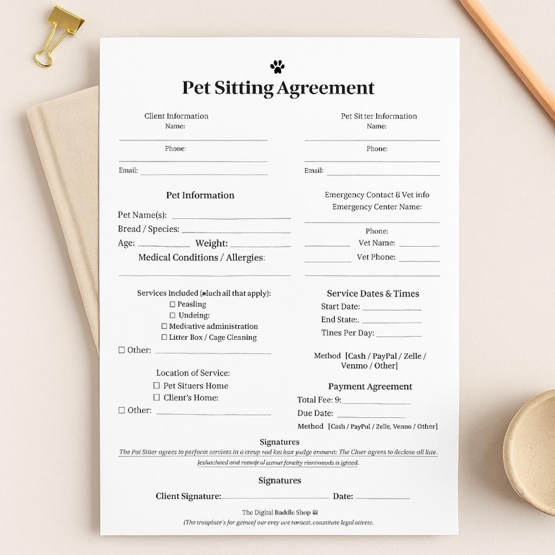 Editable Pet Sitting Contract Template | Canva Pet Care Agreement ...