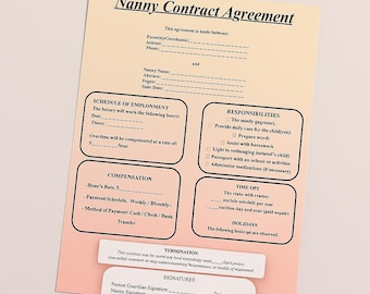Editable Nanny Contract Template | Instant Download Printable Agreement for Babysitters & Parents