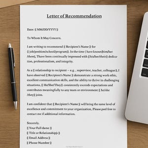 Letter of Recommendation Template - Editable Canva Professional Reference Letter