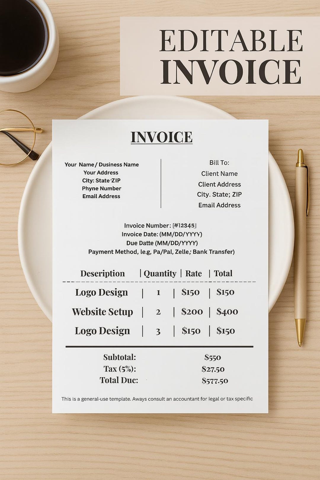 Editable Freelancer Invoice Template | Canva Business Invoice ...