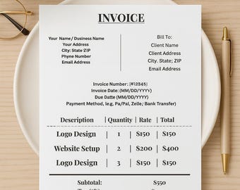 Editable Freelancer Invoice Template | Canva Business Invoice | Printable PDF | Instant Download Client Billing Form