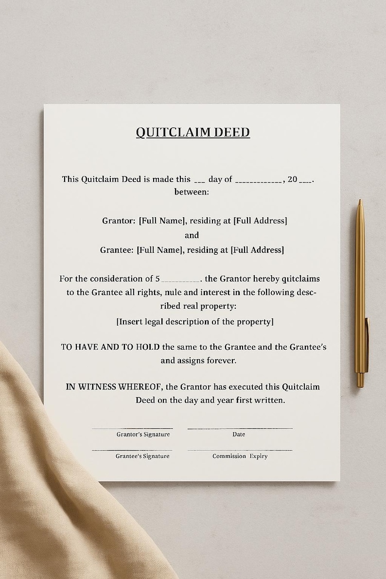 Quitclaim Deed Template | Editable Real Estate Transfer Form | Instant ...