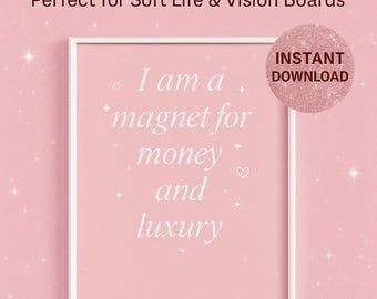 Pink Manifestation Wall Art: Soft Life Affirmation Prints (Digital Download, 8x10in, Set of 10)