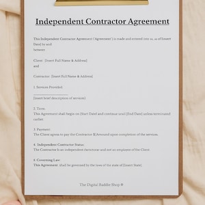Independent Contractor Agreement Template | Editable Canva Contract | Freelance Work Agreement PDF | Instant Download