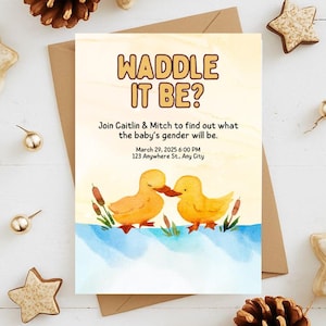 Waddle It Be Gender Reveal Invitation | Editable Baby Shower Template | Duck Theme Instant Download | Printable Party Invite