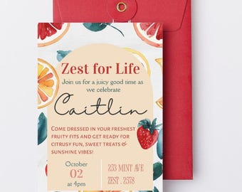 Citrus Birthday Invitation: Editable Summer Fruit Party Template (Digital Download)
