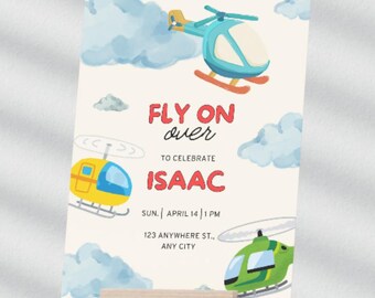 Helicopter Birthday Invitation: Editable Canva Template (Digital Download)