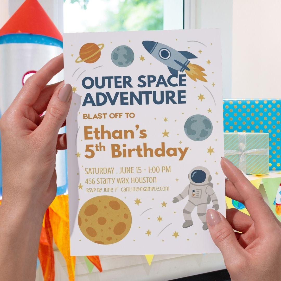 Rocket Ship Birthday Invitation: Outer Space Theme (Digital Download Template)