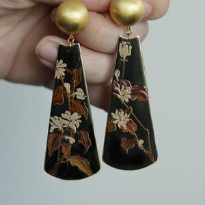 Handmade Lacquer Earrings: Summer Jasmine, Gold-Plated Sterling Silver