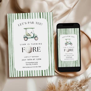 Golf 4th Birthday Invite Turning Fore Invitation Let's Par-Tee, Editable Canva Template, BDY010 image 3