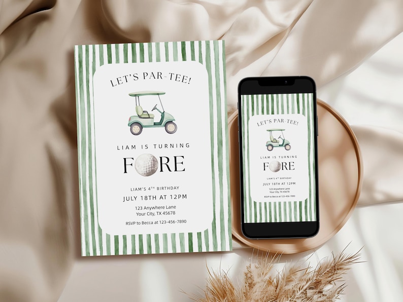 Golf 4th Birthday Invite Turning Fore Invitation Let's Par-Tee, Editable Canva Template, BDY010 image 3