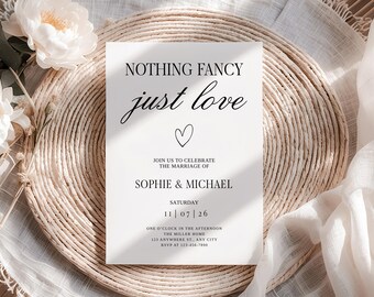 Nothing Fancy Just Love Invitation Elopement Reception Invite Modern Elopement Celebration Card, Canva Digital Download