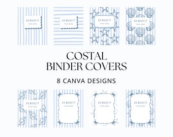 Costal Binder Covers The Summer I Turned Pretty School Beach Binder Cover Blue Stripe Seashell Student Notebook, Editable Canva Template