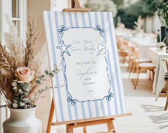 Sea You Soon Baby Shower Welcome Sign Template Nautical Baby Shower Sign Coastal Baby Shower Decor Beach Baby Shower Welcome Sign