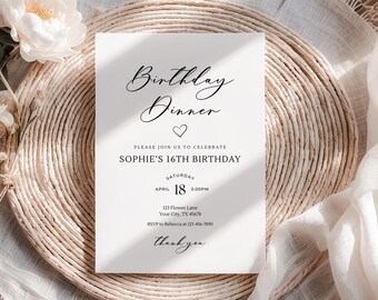 Birthday Dinner Invitation Template Any Age Birthday Invite Elegant Minimal Birthday Invitation, Editable Canva Template