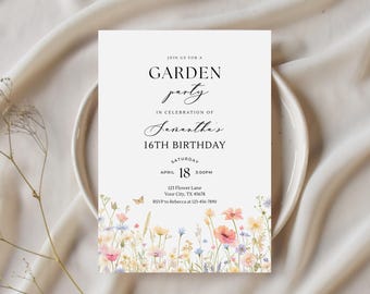 Garden Party Wildflower Invitation Floral Birthday Party Invite Template Digital Download