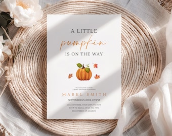 Little Pumpkin Baby Shower Invite Gender Neutral Editable Canva Digital Download