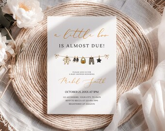 Halloween Baby Shower Invite Little Boo Baby Shower Invitation Template Fall Pumpkin Baby Shower Editable Canva Invite