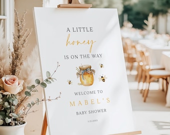 Little Honey Bee Baby Shower Welcome Sign Gender Neutral Editable Canva Digital Download