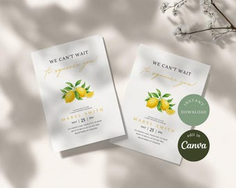 We Can’t Wait to Squeeze You Baby Shower Invite Lemon Baby Shower Template Editable Citrus Invite Instant Download