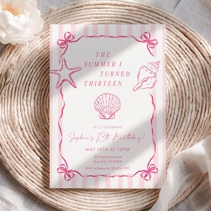The Summer I Turned Pretty Birthday Invitation Pink Coastal Birthday Invite Girl Beach Party (Editable Printable Template), BDY008
