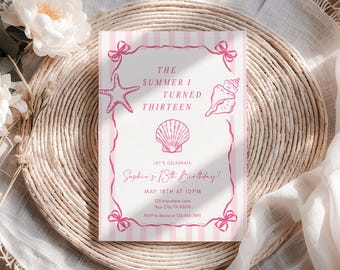 The Summer I Turned Pretty Birthday Invitation Pink Coastal Birthday Invite Girl Beach Party (Editable Printable Template), BDY008