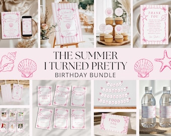 The Summer I Turned Pretty Birthday Bundle Pink Coastal Birthday Kit Beach Party (Editable Printable Templates), BDY008