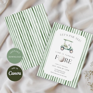 Golf 4th Birthday Invite Turning Fore Invitation Let's Par-Tee, Editable Canva Template, BDY010 image 5
