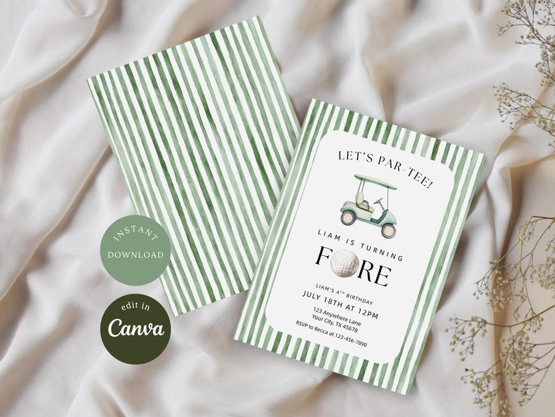 Golf 4th Birthday Invite Turning Fore Invitation Let's Par-Tee, Editable Canva Template, BDY010 image 5