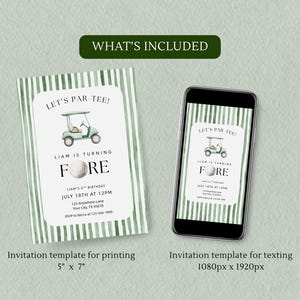 Golf 4th Birthday Invite Turning Fore Invitation Let's Par-Tee, Editable Canva Template, BDY010 image 6