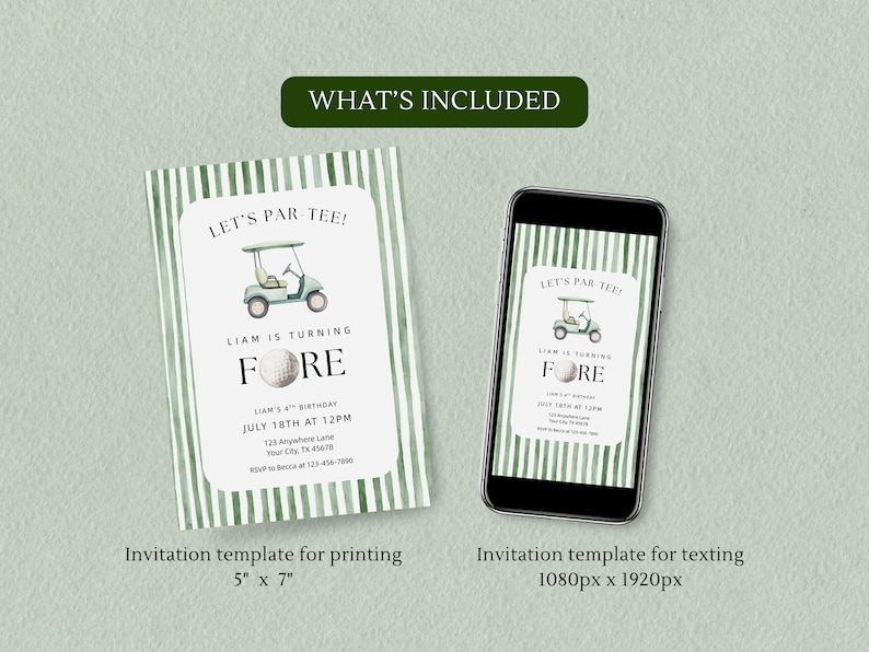 Golf 4th Birthday Invite Turning Fore Invitation Let's Par-Tee, Editable Canva Template, BDY010 image 6