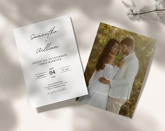 Modern Wedding Invitation Photo Wedding Invite Template Minimalist Wedding Invitation, Canva Digital Download