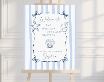 The Summer I Turned Pretty Birthday Welcome Sign Coastal Birthday Decor Beach Party (Editable Printable Template), BDY008