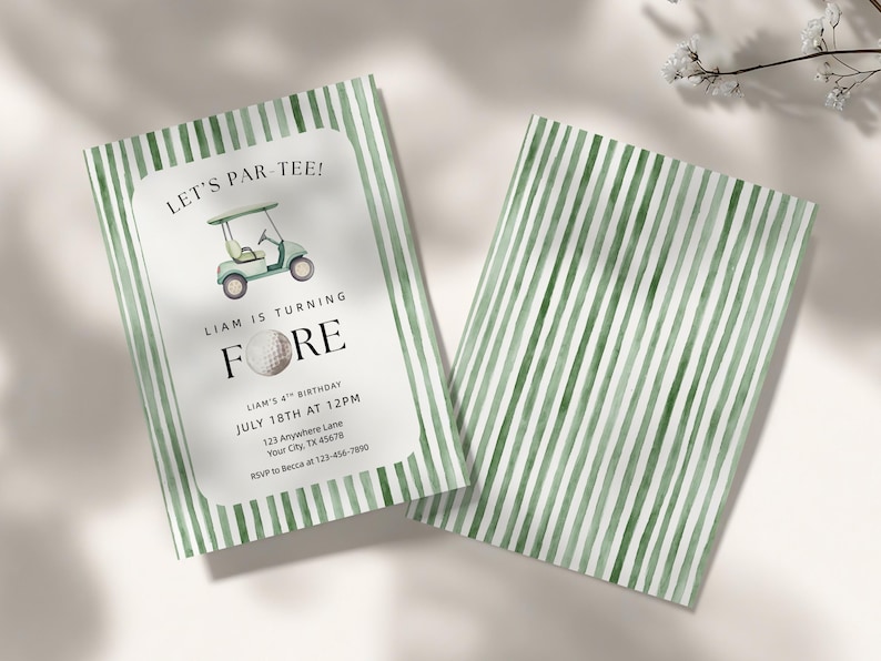 Golf 4th Birthday Invite Turning Fore Invitation Let's Par-Tee, Editable Canva Template, BDY010 image 2