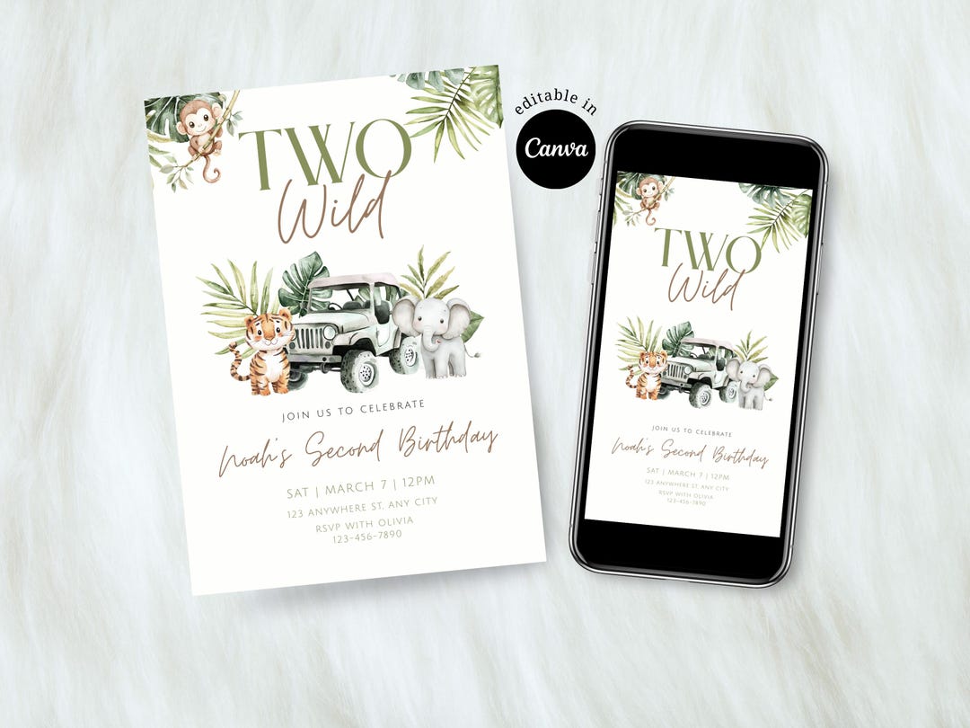 Editable Two Wild Second Birthday Invitation Digital Invite Template ...