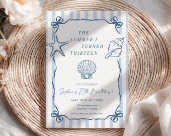The Summer I Turned Pretty Birthday Invitation Coastal Birthday Invite Beach Party (Editable Printable Template), BDY008