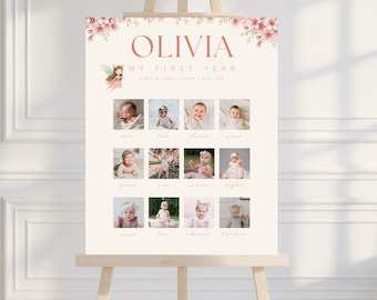 Fairy First Birthday Milestone Photo Board Welcome Sign (Editable Canva Template)