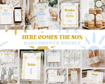Here Comes the Son Baby Shower Bundle Boy Boho Sonshine Shower (Editable Printable Templates), BBS009