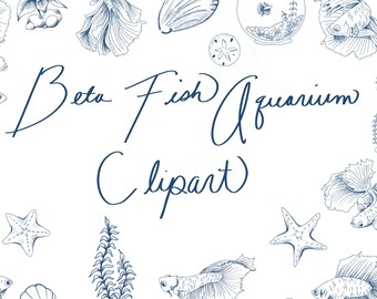 手描きのベタ魚 PNG、20 枚の手描きのベタ魚水族館イラスト、クリップアート、即時ダウンロード