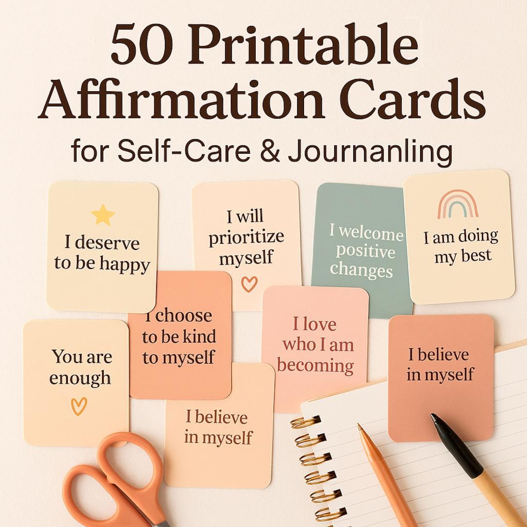 50 Positive Affirmation Cards | Self-care & Mental Health | Printable ...