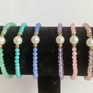 Pearl Beaded Bracelet: Pastel Glass Beads, Gold Accents