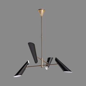 Brass Italian Mid 4-Arm Brass Sputnik Style Chandelier Elegant Mid-Century Lighting Fixture Perfect for Dining Room or Entryway.