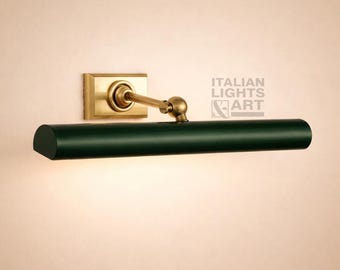 Mid-Century Modern Italian Picture Light in Green Color, The Art Display Adjustable Handmade Brass Wall Sconce For Display and Decor