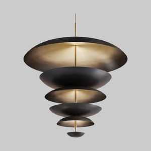 Mid-Century 1950s Antique six Light Modern Black Brass Glossy Antique Pendant Sputnik light Fixture Modern Brass Chandelier.