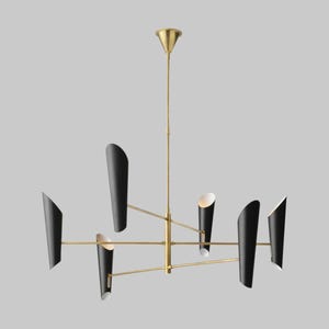 Brass Italian Mid 6-Arm Brass Sputnik Style Chandelier Elegant Mid-Century Lighting Fixture Perfect for Dining Room or Entryway.