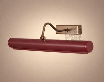 Mid-Century Modern Italian Picture Light in Maroon Color, The Art Display Adjustable Handmade Brass Wall Sconce For Display and Decor