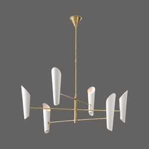 Brass Italian Mid 6-Arm Brass Sputnik Style Chandelier Elegant Mid-Century Lighting Fixture Perfect for Dining Room or Entryway.