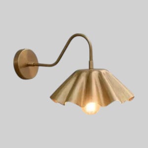 Modern Sputnik Styled Curved Brass Shade Handmade White Modern Brass 1950s Mid Century Wall Fixture .