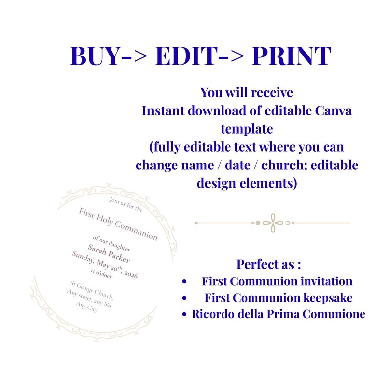 Editable First Communion Card Template (canva), Instant Download - Etsy
