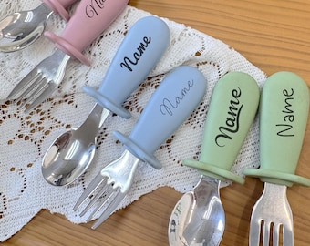 Custom Baby Fork and Spoon, Stainless Steel Toddler Utensils,Personalised baby gift,Christening gift,First birthday, Baby feeding,New baby